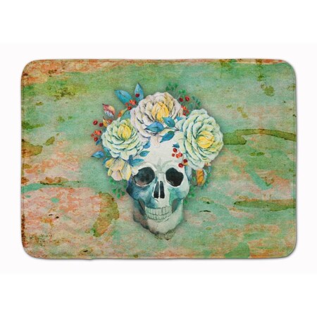 Jensendistributionservices Day of the Dead Skull With Flowers Machine Washable Memory Foam Mat MI2552443